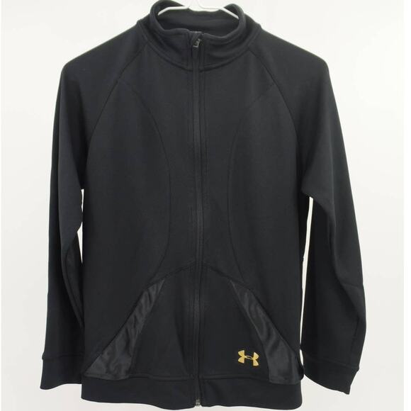 Under Armour Girls Black Gold Graphic All Seasons Gear Zip Track Jacket  YMD - Picture 1 of 8